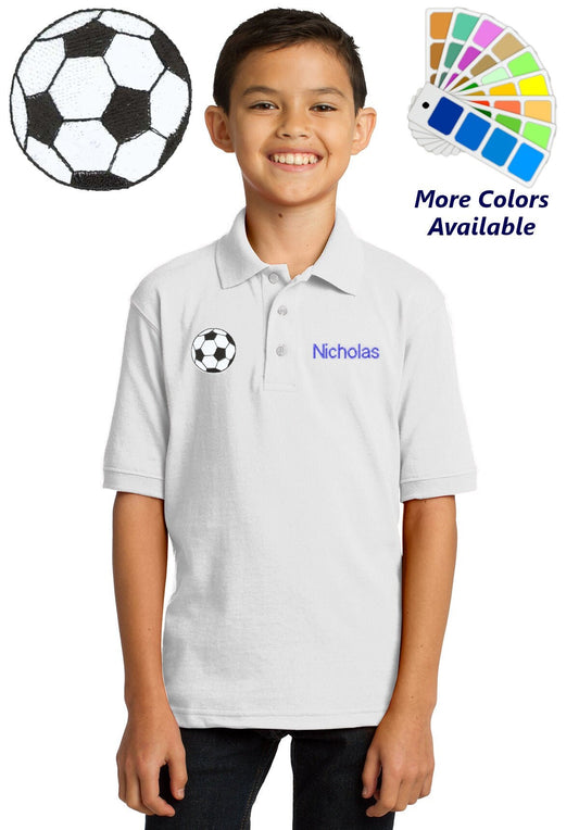 Personalized Kids Soccer Polo Shirt, Embroidered Soccer Ball, Monogrammed with a Name or Text of Your Choice, School Sports, Team Shirt
