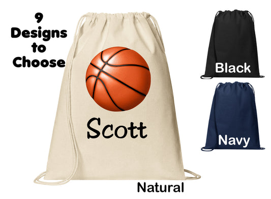 Personalized Kids Basketball Cinch Pack, Drawstring Gym School PE Pool Backpack, Printed Monogrammed Custom Name, Perfect Kids Sports Gift