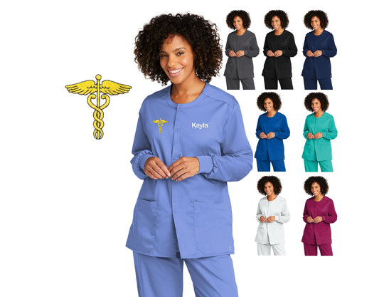 Personalized Unisex Nurse Scrubs Jacket with Caduceus Custom Embroidered Name, Doctor, Nurse, Veterinarian, Hospital, Shirt, Medical Apparel