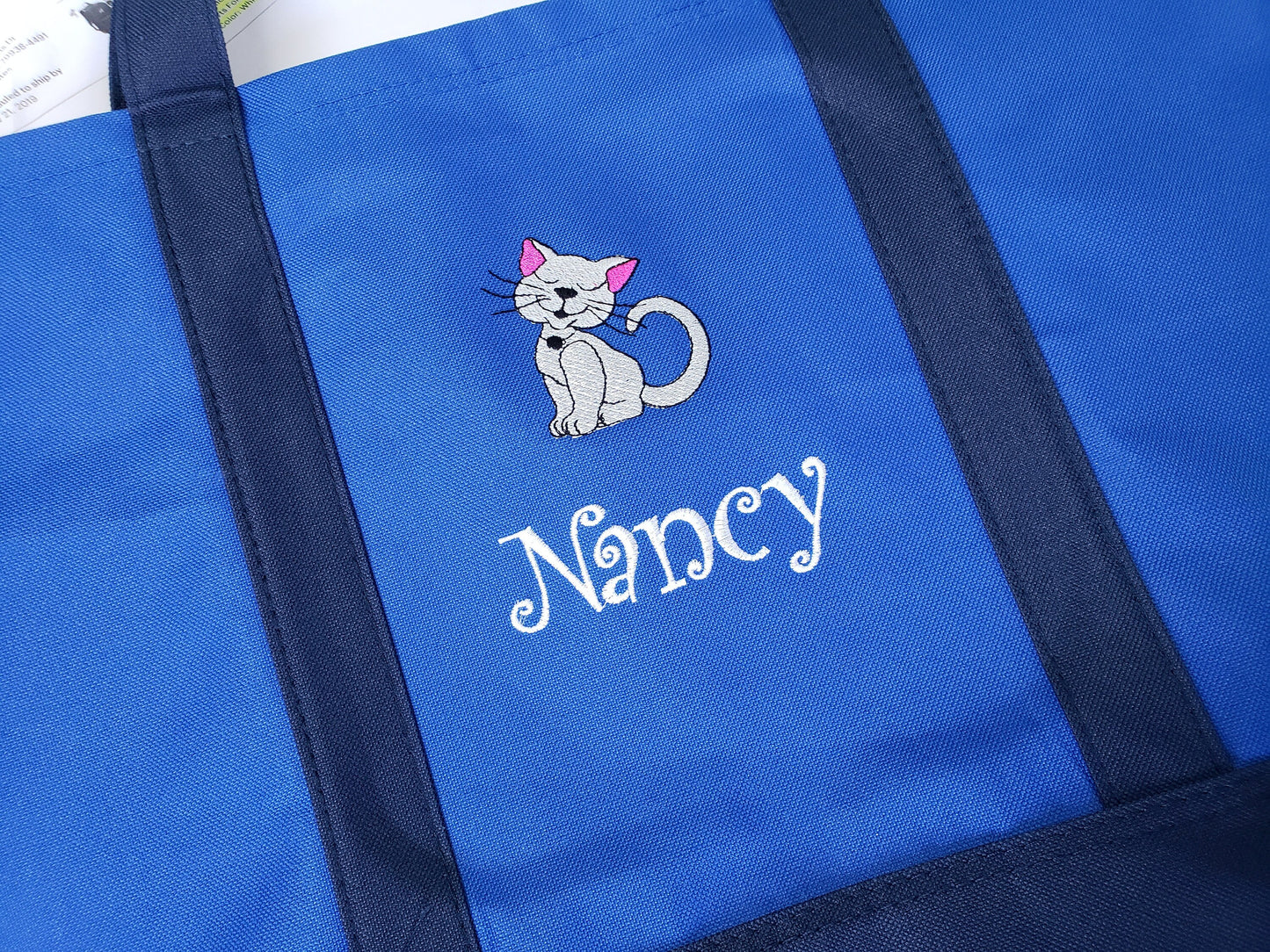 Personalized Tote Bag Embroidered Kitty Cat, Name, Perfect Cat Lover Gift, Animal Lover Gift, Cat Pet Gift
