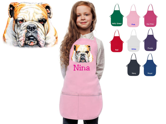Personalized Kids Apron Bulldog Dog Design, Monogrammed Chef Gift, Chef Gift, Cooking Party, Art Party, School Aprons, Printed Apron