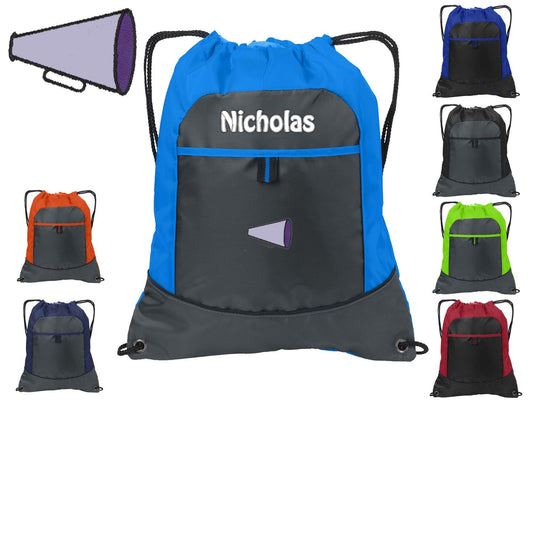 Personalized Kids Cinch Pack Drawstring, Cheerleader Design, Gym School PE Pool Backpack Embroidered Monogrammed Custom Name School Gift
