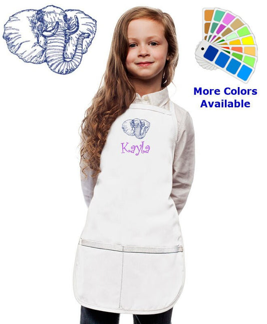 Personalized Kids Apron with Elephant Embroidery Design