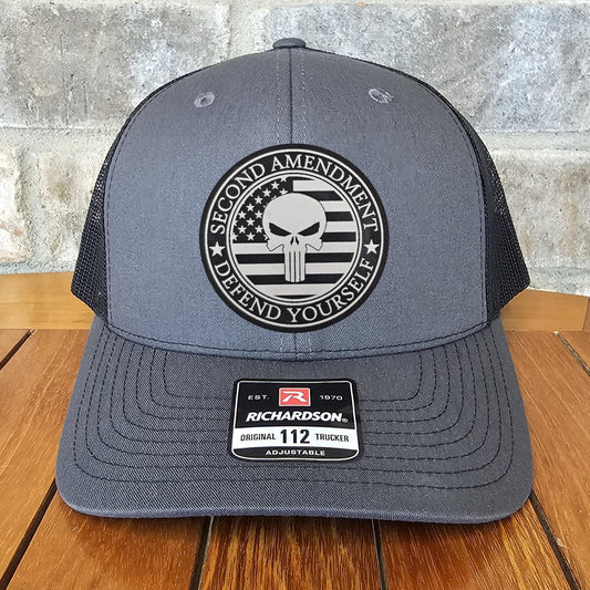2nd Amendment Leather Patch Trucker Hat, Richardson 112, Gun Rights, Second Amendment Flag, Dad Gift, Husband Gift, Laser Engraved
