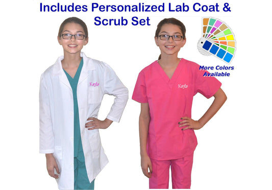 Personalized Kids Lab Coat and Scrub Set for little Doctors and Nurses
