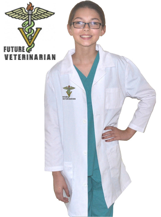 Kids Veterinarian Lab Coat with Caduceus Embroidery Design for little Doctors and Nurses