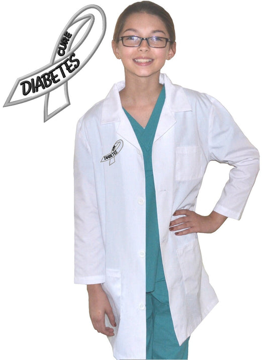 Kids Lab Coat with Cure Diabetes Ribbon Embroidery Design for little Doctors and Nurses