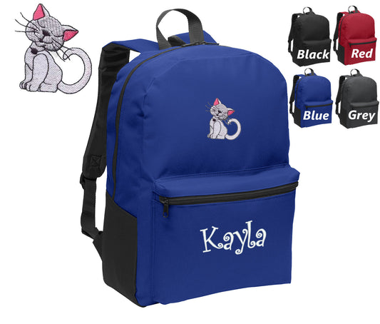 Personalized Kids Backpack Embroidered Kitty Cat Monogrammed with Name of Your Choice Perfect Kids School Gift
