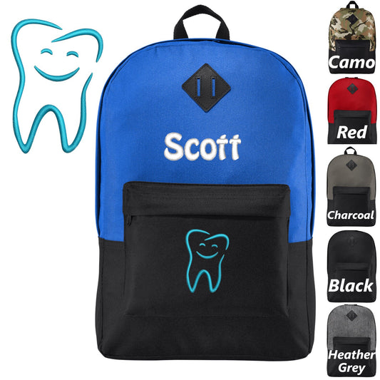 Personalized Dentist Backpack, Happy Tooth Design, Custom Bookbag, Backpack, Embroidered Monogrammed Custom Name, Nurse Medical Gift