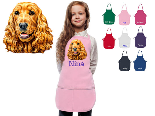 Personalized Kids Apron Cocker Spaniel Dog Design, Monogrammed Chef Gift, Chef Gift, Cooking Party, Art Party, School Apron, Printed Apron