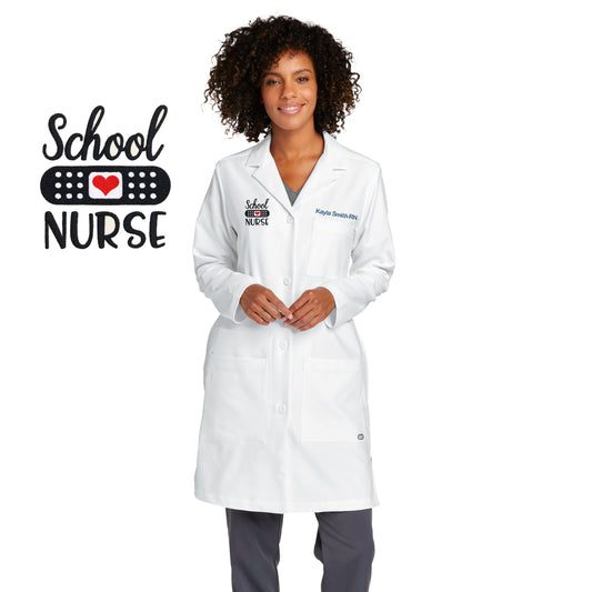 Personalized Nurse Lab Coat with Custom Embroidered Text or Name and School Nurse Design, Doctor, Nurse, Jacket, Medical Apparel
