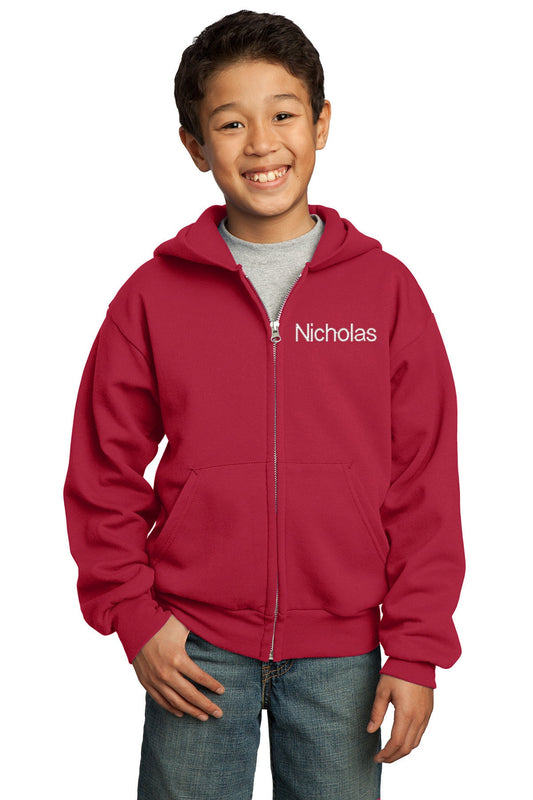 Personalized Red Kids Hoodie Sweatshirt Zipper Embroidered with a Name of Your Choice