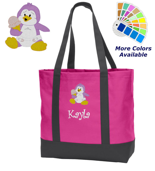 Personalized Diaper Bag, Embroidered Penguin, Bag, Infant Bag, Name of Your Choice, Shower Gift