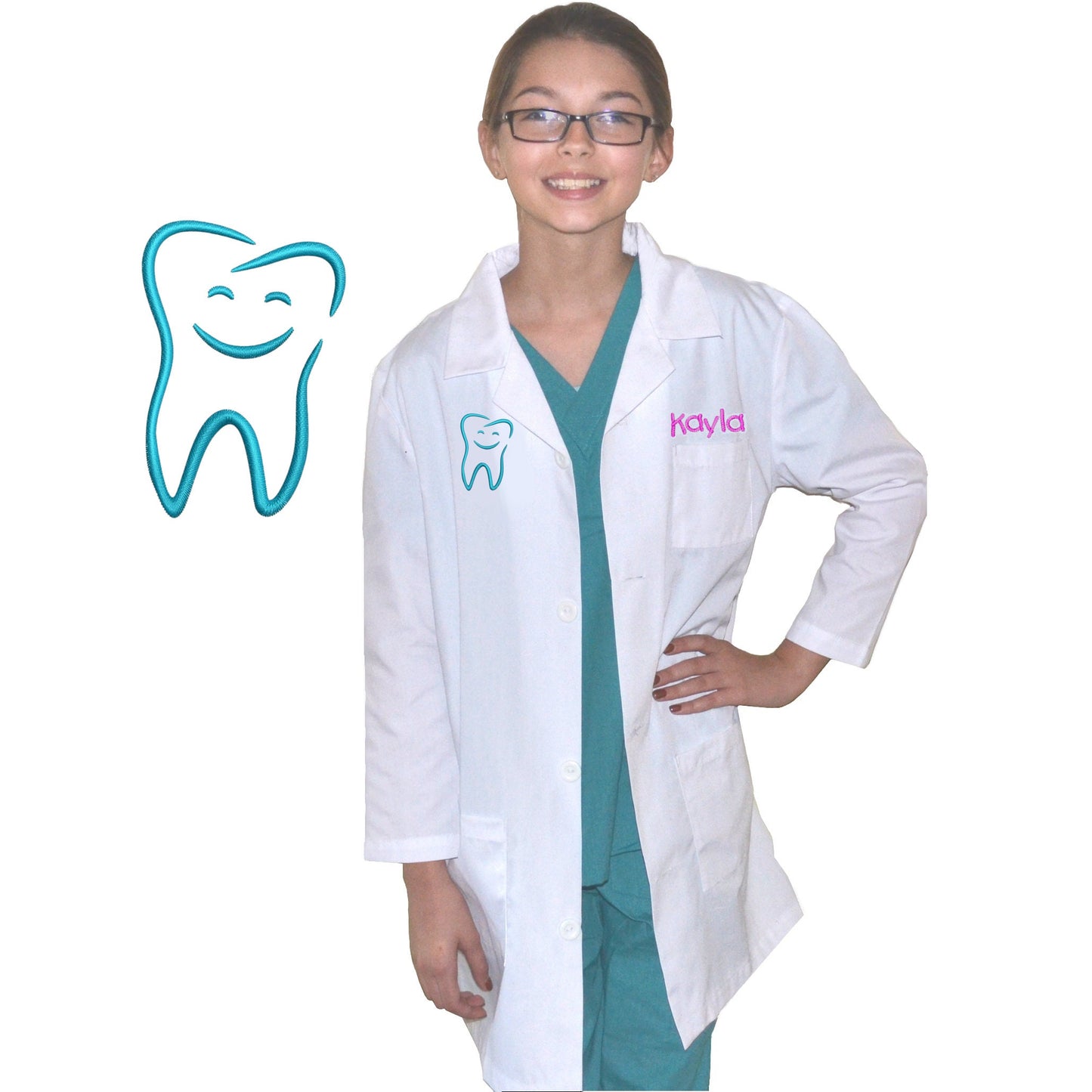 Personalized Kids Dentist Lab Coat with Tooth Embroidery Design little Doctors and Nurses, Youth Lab Coat, Child Coat, Hallowen Costume