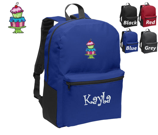 Personalized Kids Backpack Embroidered Cupcake Dessert Monogrammed with Name of Your Choice Perfect Kids School Gift