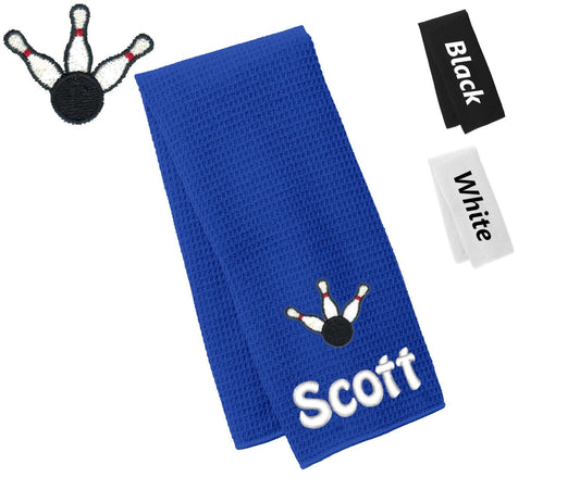 Personalized Bowling Towel Bowling Ball Design, Gym, Workout, Fitness Towel,Microfiber, Embroidered Name Monogrammed Sports Gift