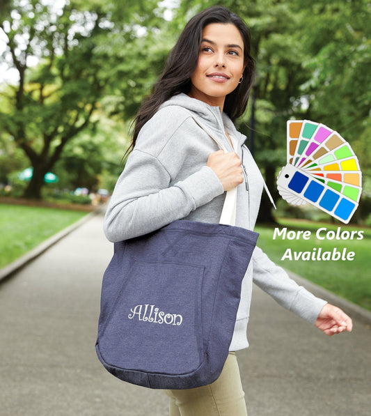 Personalized Tote Bag, Soft Fleece, Gym School PE Bag, Embroidered Custom Name, Bridesmaid Gift, Shoulder Bag Pockets