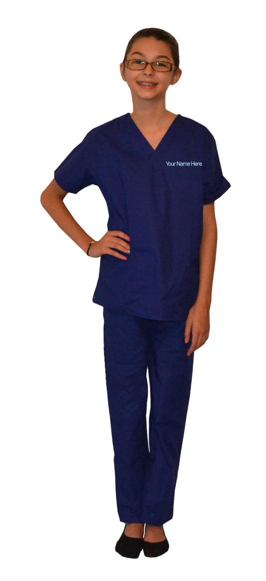 Royal Blue Kids Scrubs Embroidered Personalized for little Doctors and Nurses