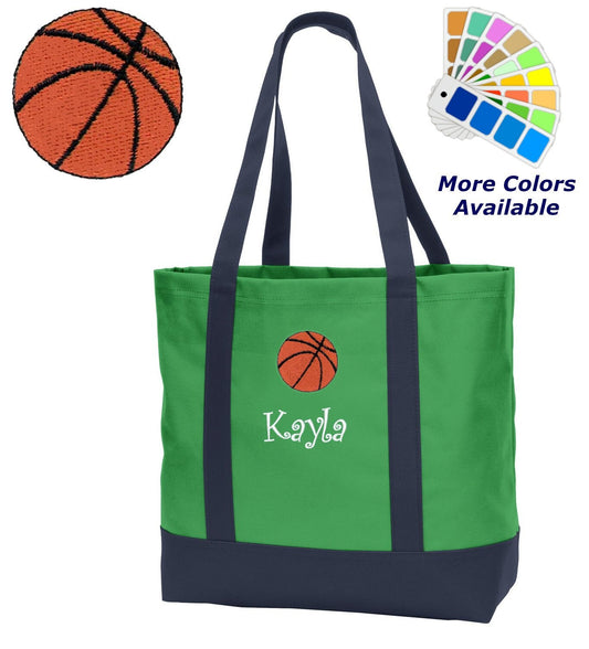 Personalized Tote Bag Embroidered Basketball, Sports Tote, Basketball Mom, with Name of Your Choice, Perfect Mom Gift