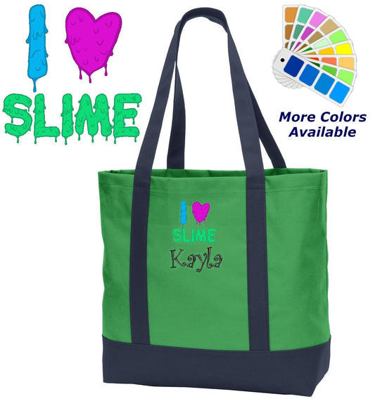 Personalized Slime Tote Bag Embroidered with Name of Your Choice Perfect Kids Gift