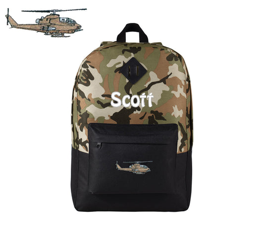 Personalized Camouflage Kids Backpack, Embroidered Cobra Helicopter, Military, Monogrammed Custom Name, Perfect Kids School Gift