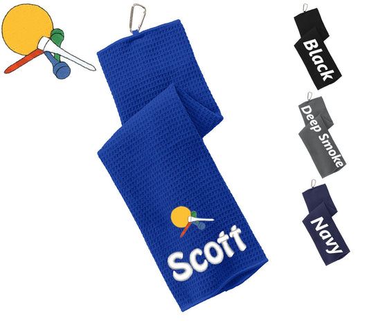 Personalized Golf Towel, Golf Ball Tees Design, Gym Towel, Workout Towel, Fitness Towel, Microfiber, Embroidered Name, Monogrammed Golf Gift