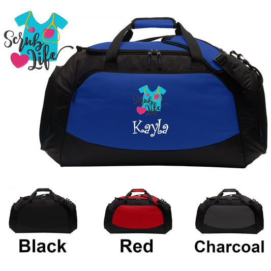 Personalized Nurse Large Duffle Bag, Scrub Life Design, Scrubs Travel Bag, Embroidered Custom Name, Hospital Bag, Monogrammed, Travel Gift