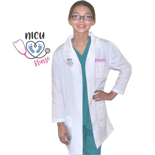 Personalized Kids Lab Coat with NICU Nurse Embroidery Design little Doctors and Nurses, Youth Lab Coat, Child Coat, Hallowen Costume
