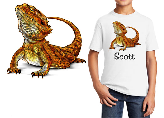 Personalized Kids T-Shirt Bearded Dragon Lizard Design, T-Shirt, Colorful, Cotton, Low Price Inexpensive Tee Shirt, Student Gift School Gift