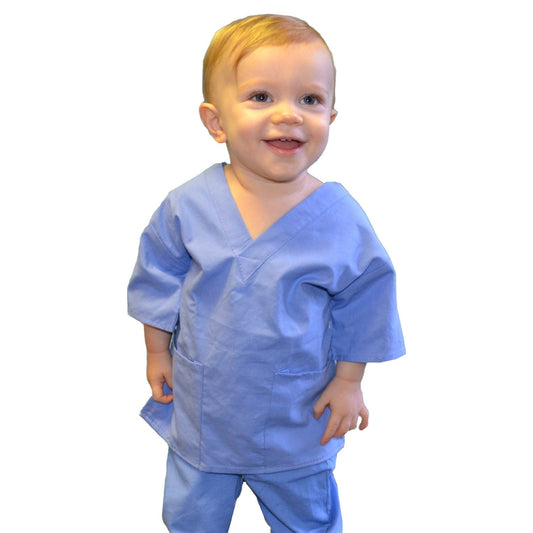 Personalized Ceil Blue Toddler Kids Scrubs for little Doctors and Nurses with Name, Doctor Nurse Halloween Costume