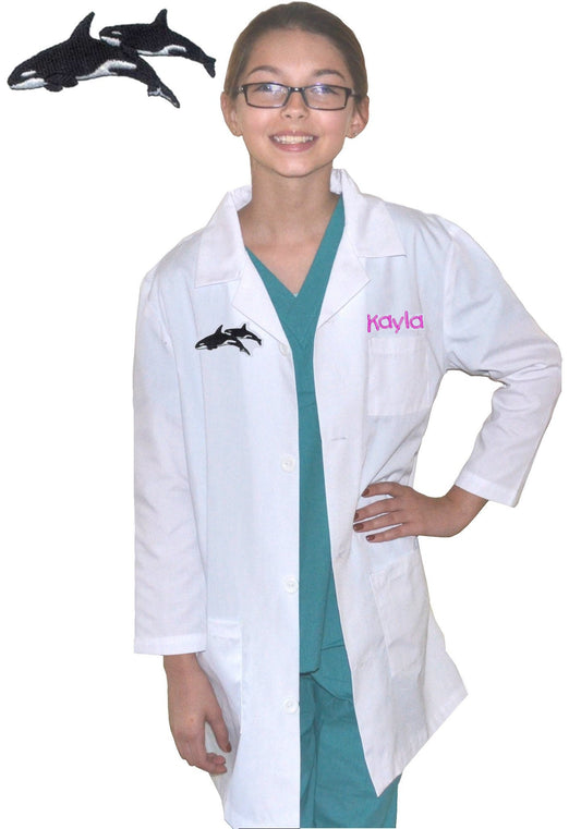 Personalized Kids Marine Biologist Lab Coat with Killer Whale embroidery design