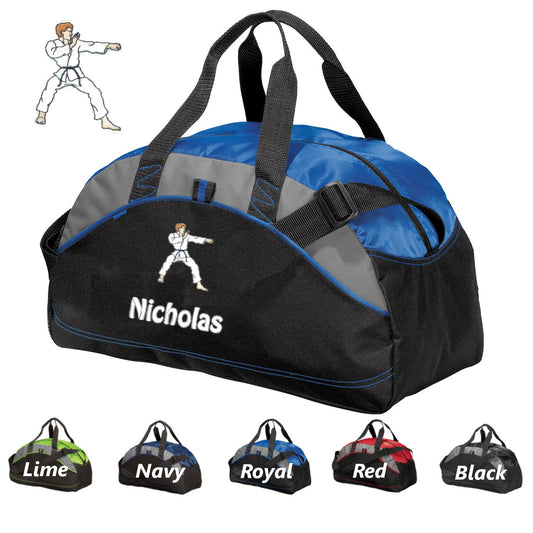 Personalized Kids Karate Duffel Bag Gym Bag School PE Contrast Piping and Stitching Embroidered with Name or Text of Your Choice