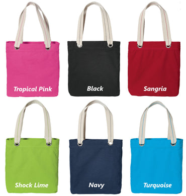 Personalized Canvas Tote Bag Cupcake Dessert Design Contrast Lined with Metal Grommets Embroidered with Name or Text of Your Choice