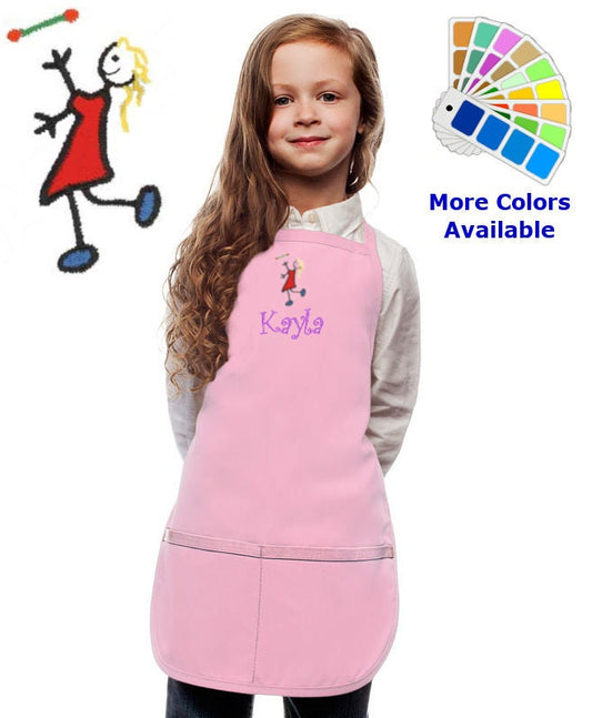 Personalized Kids Apron with Baton Twirler Cheerleader Embroidery Design