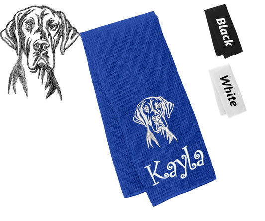 Personalized Dog Towel, Great Dane, Hand Towel, Grooming Towel, Waffle Microfiber, Embroidered Your Pets Name, Monogrammed Dog Gift