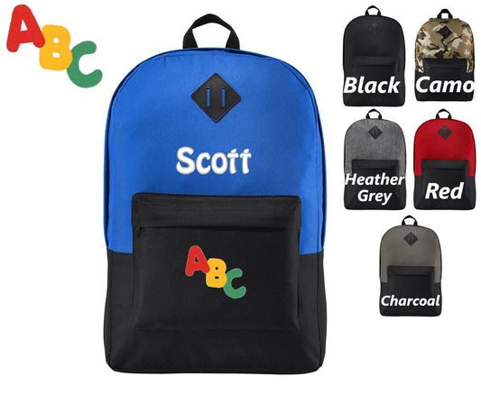 Personalized Kids ABC Alphabet Backpack, Embroidered Monogrammed Name, Kids School Gift, Kids Gift, Custom Backpack, Retro Backpack