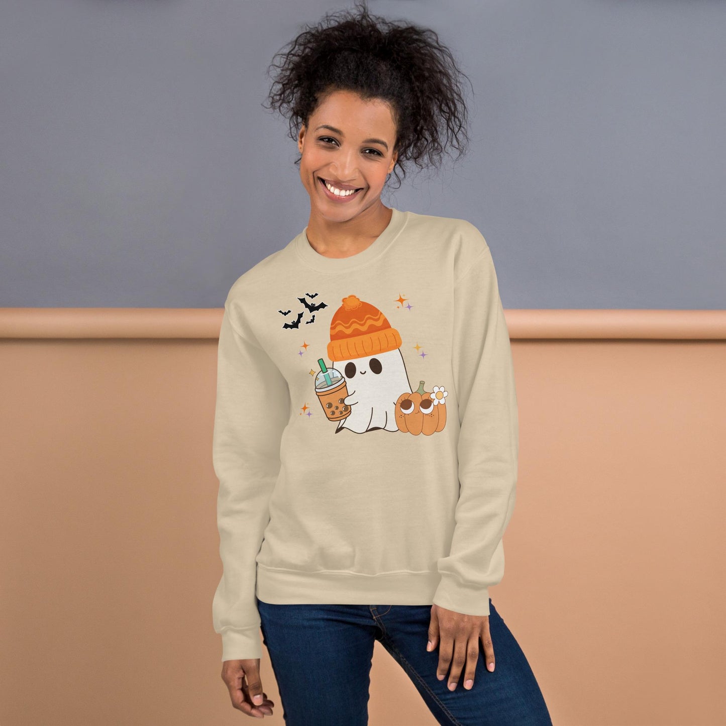 Halloween Ghost Sweatshirt, Cute Ghost Coffee Pumpkin Sweats, Womens Halloween Sweatshirt, Cute Retro Fall Sweats, Spooky Season, Fall Gift