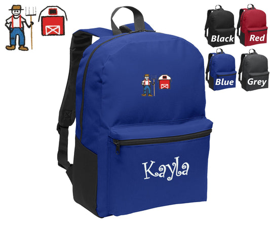 Personalized Kids Backpack Embroidered Farmer Barn Monogrammed with Name of Your Choice Perfect Kids School Gift