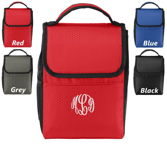 Monogrammed Lunch Bag Box Cooler, with Honeycomb Polyester Fabric, Insulated Embroidered School Work Sports Custom Initials