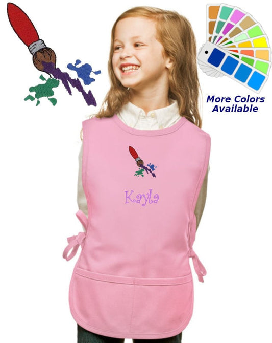 Personalized Kids Art Smock Cobbler Apron with Paint Brush Embroidery Design, School Art Smock, Student Art Gift, Student Gift