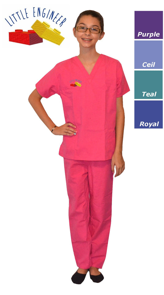 Kids Engineer Scrubs with Building Blocks Embroidery Design