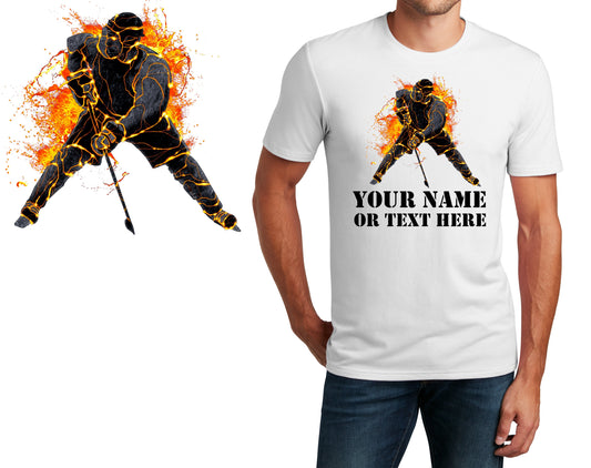 Personalized T-Shirt Hockey Player Lava Design, Sports Shirt, Custom Print Shirt, Custom Name, Dad Gift, Coach Gift, Unisex, Womens Tee