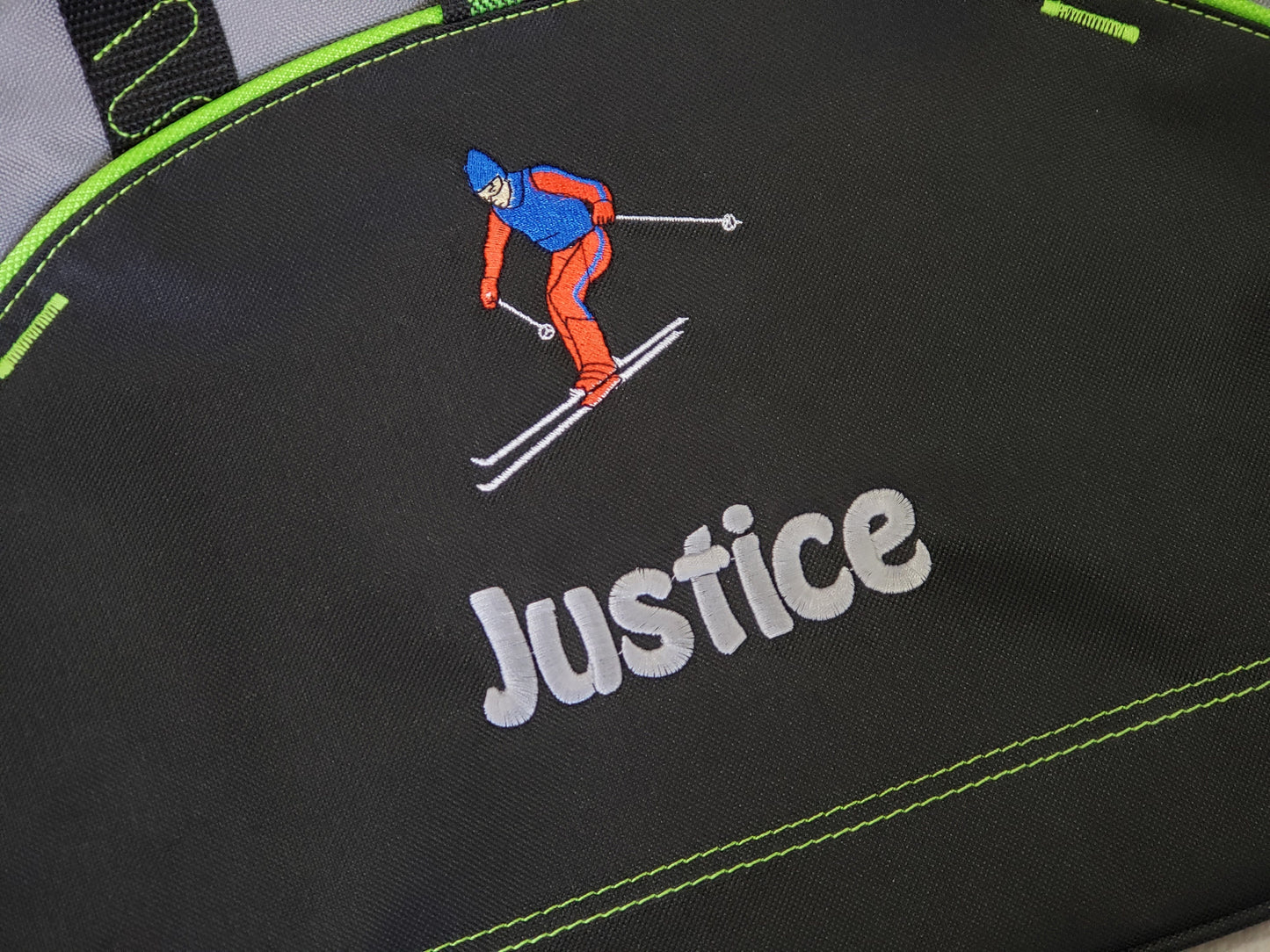 Personalized Kids Duffel Bag, Ski Skier Design, Gym Bag, School Sports, Contrast Stitching, Embroidered Name, Ski Gift