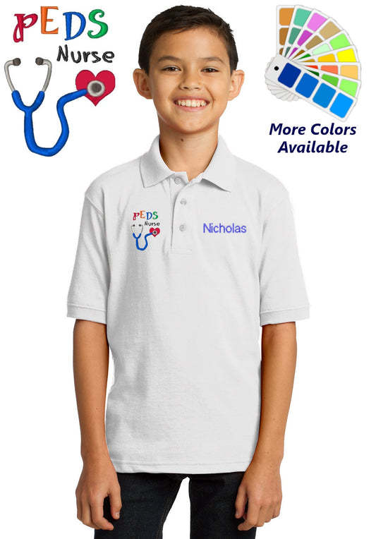 Personalized Kids Polo Shirt Embroidered Pediatrics Nurse PEDS Monogrammed with a Name or Text of Your Choice
