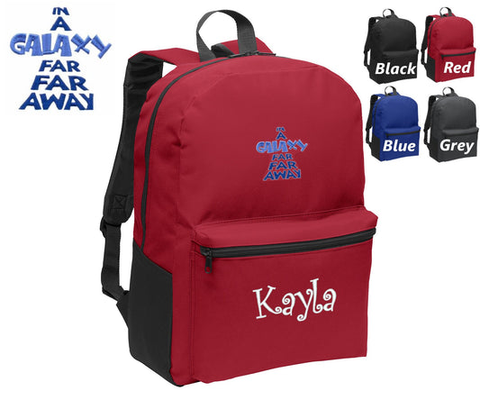 Personalized Kids Backpack Embroidered In a Galaxy Far Far Away Monogrammed with Name of Your Choice Perfect Kids School Gift