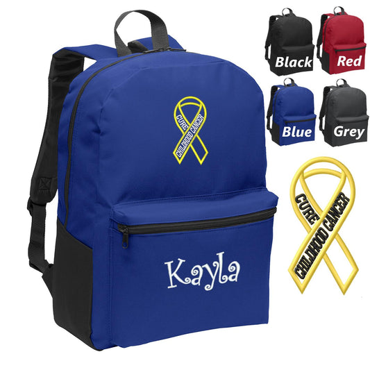 Personalized Kids Backpack Embroidered Cure Childhood Cancer Ribbon Monogrammed with Name of Your Choice Perfect Kids School Gift