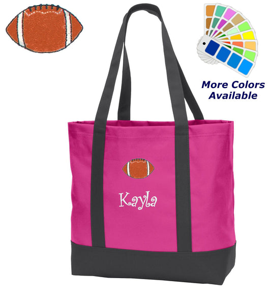 Personalized Tote Bag Embroidered Football, Sports Tote, Football Mom, with Name of Your Choice, Perfect Mom Gift
