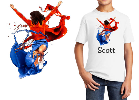Personalized Kids T-Shirt Cheerleader Splash Design, T-Shirt, Sports, Cotton, Low Price Inexpensive Tee Shirt, Kids Gift, Student Gift