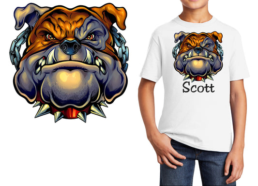 Personalized Kids T-Shirt Bulldog Head Dog Design, T-Shirt, Colorful, Cotton, Low Price Inexpensive Tee Shirt, Student Gift, School Gift
