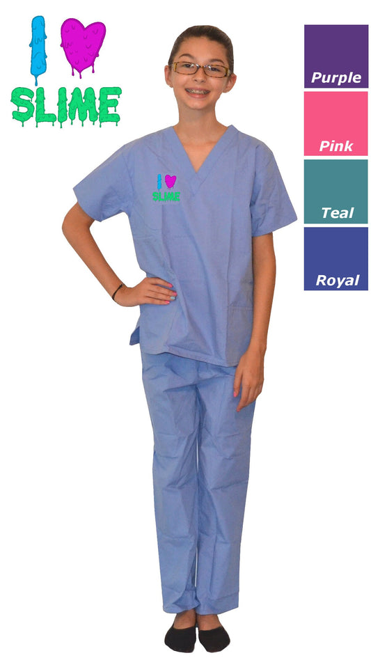 Kids Scrubs with I Love Slime Embroidery Design